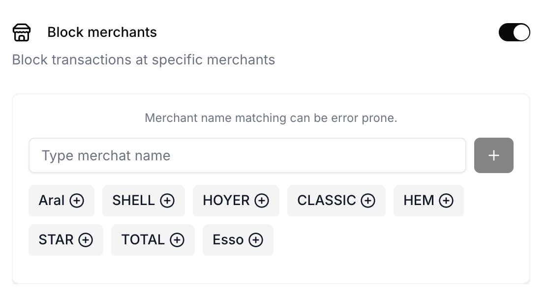 Rally merchant blocking controls for expensive or non-compliant fuel stations