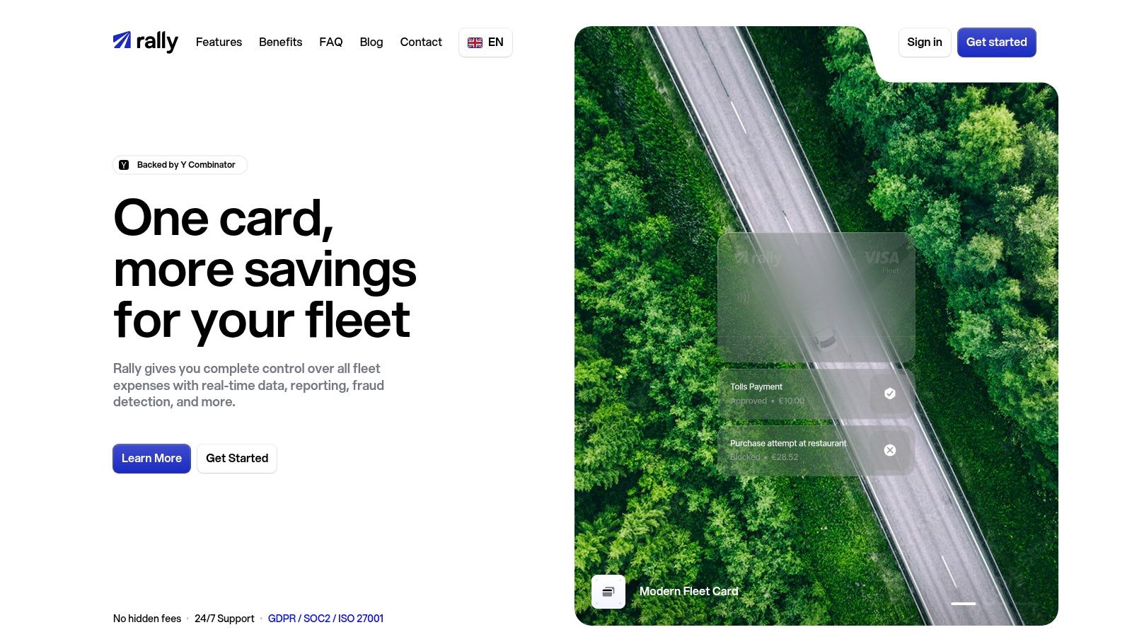 Rally fuel card dashboard showing fleet expenses and controls