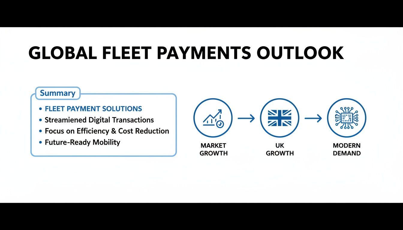Global Fleet Payments Outlook slide with summary of solutions, market, UK growth, and modern demand.